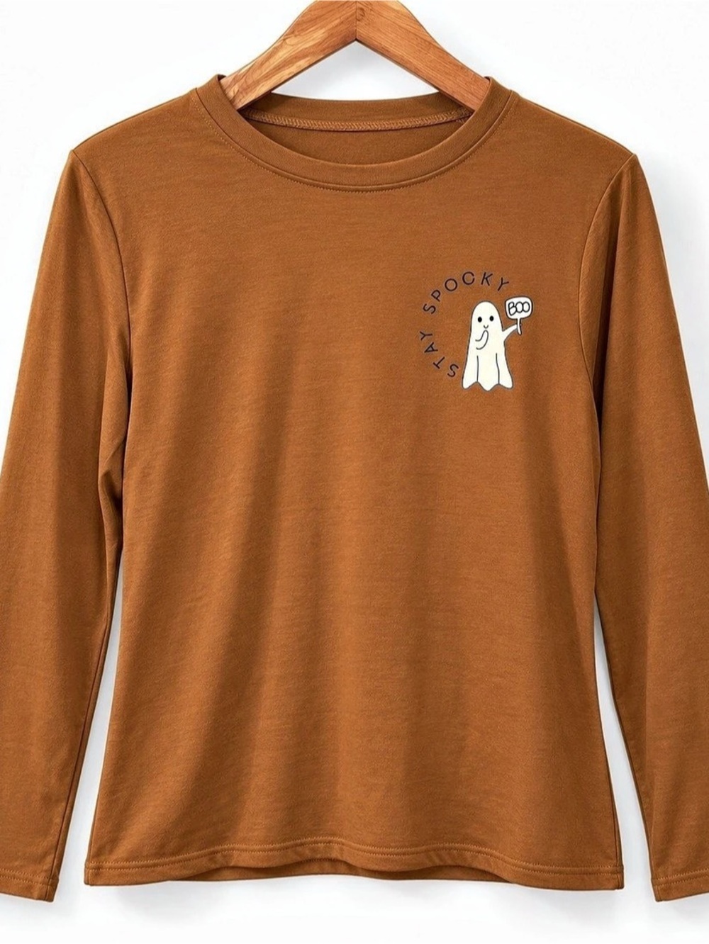 Stay Spooky Ghost Boo Brown Long Sleeve Halloween Tee Size Medium